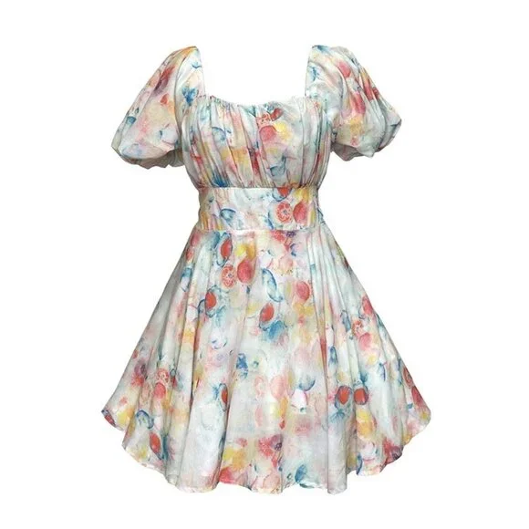 Floral Mini Dress with puff sleeves Spring - Picture 3 of 5